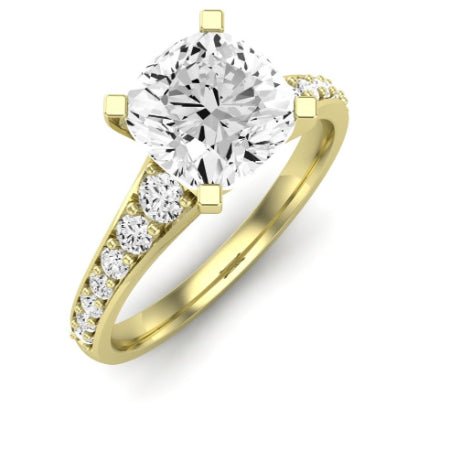 Holly Moissanite Matching Band Only (does Not Include Engagement Ring) For Ring With Cushion Center yellowgold