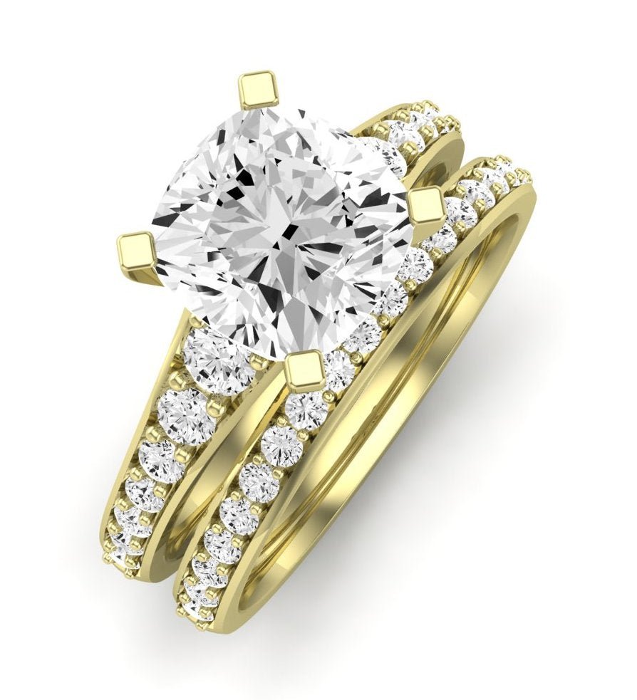 Holly Moissanite Matching Band Only (does Not Include Engagement Ring) For Ring With Cushion Center yellowgold