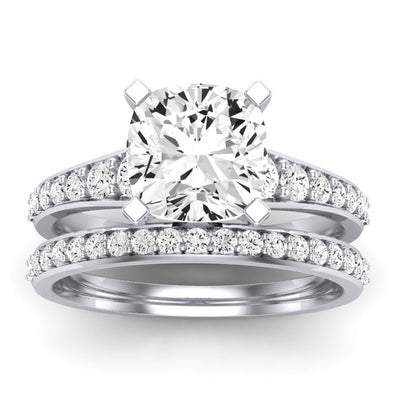 Holly Moissanite Matching Band Only (does Not Include Engagement Ring) For Ring With Cushion Center whitegold