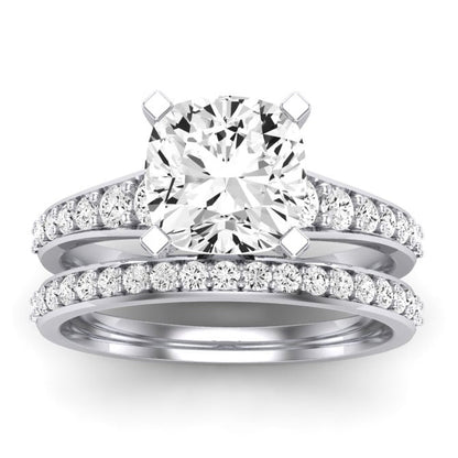 Holly Moissanite Matching Band Only (does Not Include Engagement Ring) For Ring With Cushion Center whitegold