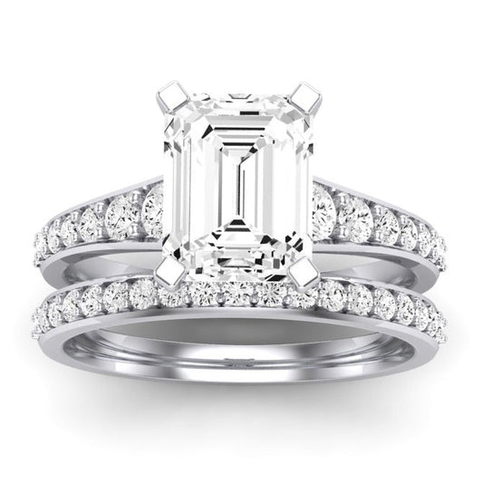 Holly Moissanite Matching Band Only (does Not Include Engagement Ring) For Ring With Emerald Center whitegold