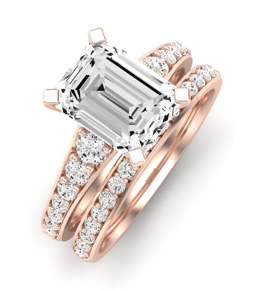 Holly Moissanite Matching Band Only (does Not Include Engagement Ring) For Ring With Emerald Center rosegold