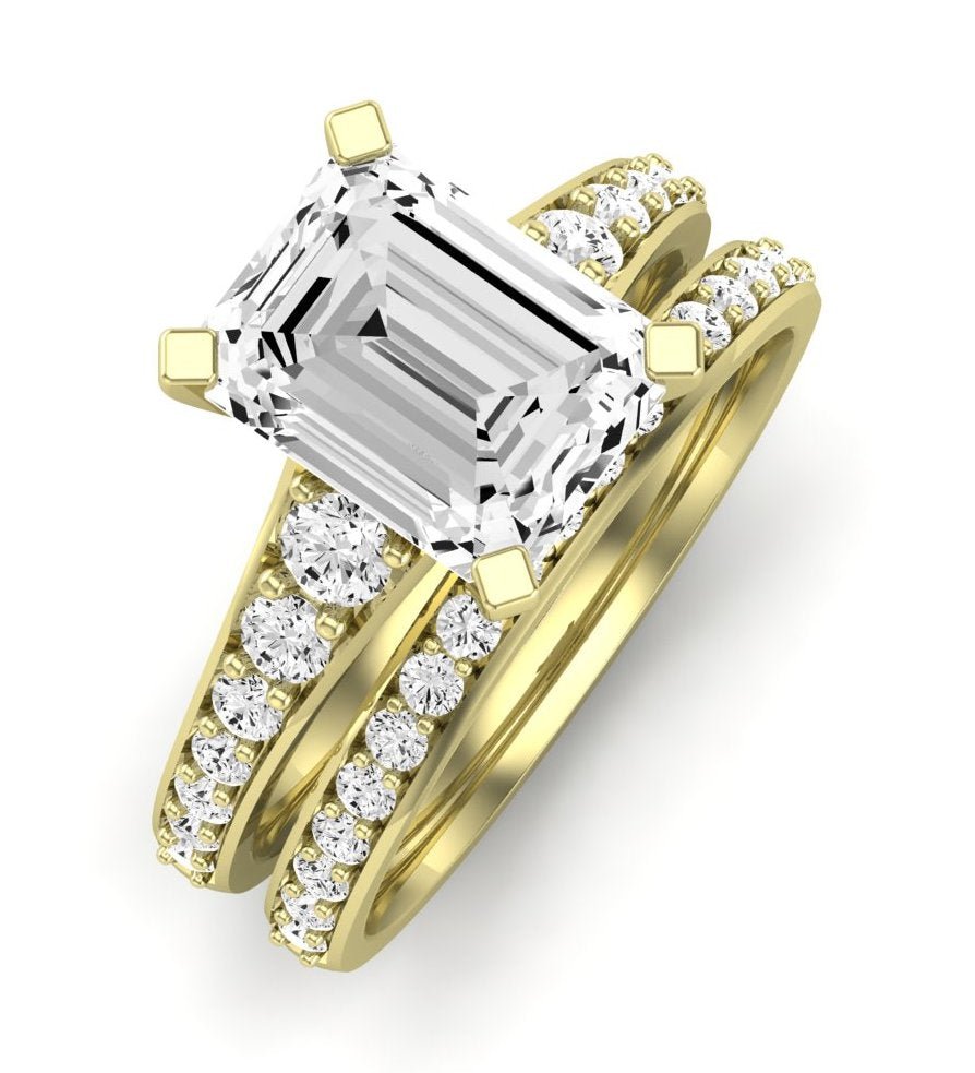 Holly Moissanite Matching Band Only (does Not Include Engagement Ring) For Ring With Emerald Center yellowgold