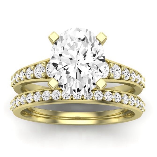 Holly Moissanite Matching Band Only (does Not Include Engagement Ring) For Ring With Oval Center yellowgold