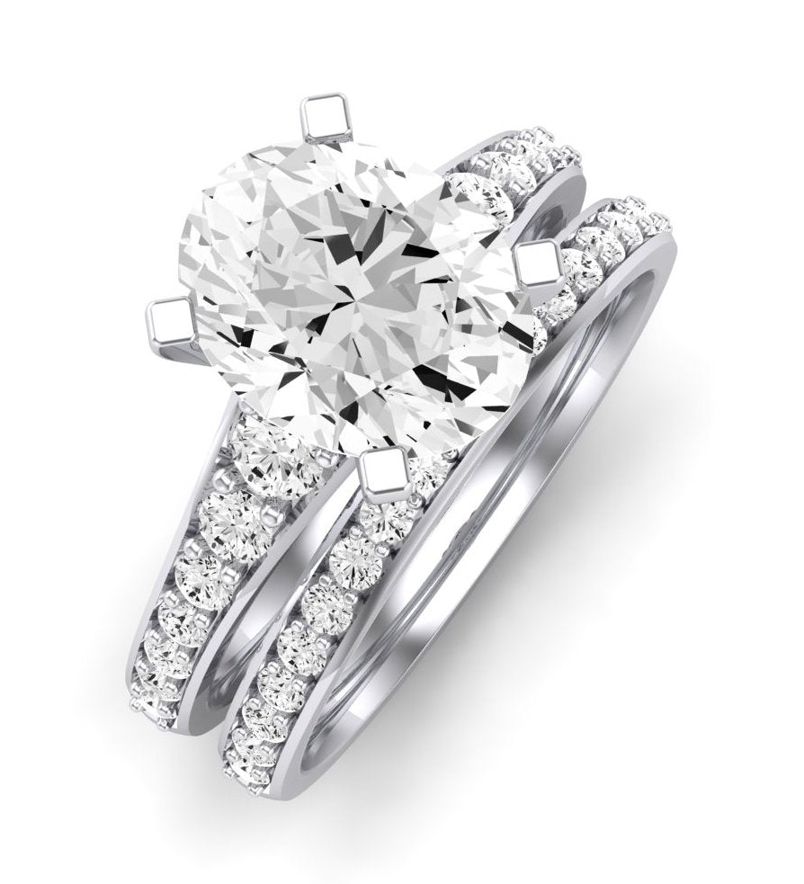 Holly Moissanite Matching Band Only (does Not Include Engagement Ring) For Ring With Oval Center whitegold