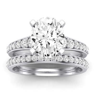 Holly Moissanite Matching Band Only (does Not Include Engagement Ring) For Ring With Oval Center whitegold