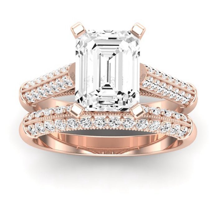 Iberis Diamond Matching Band Only (does Not Include Engagement Ring) For Ring With Emerald Center rosegold