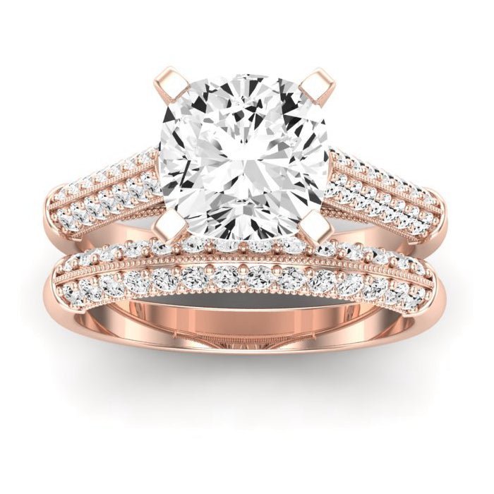 Iberis Moissanite Matching Band Only (does Not Include Engagement Ring) For Ring With Cushion Center rosegold