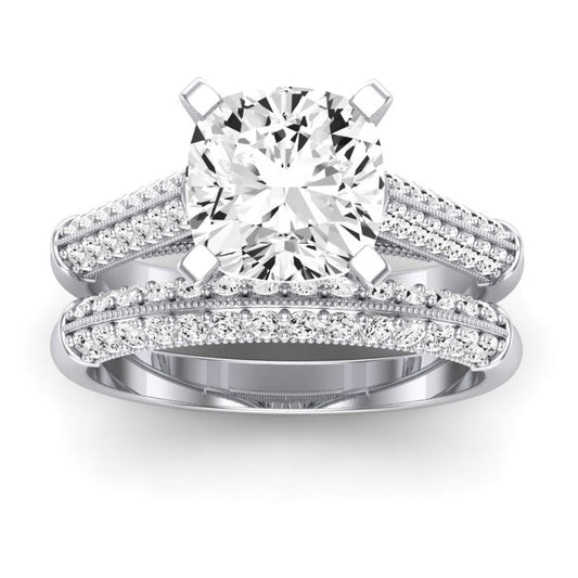 Iberis Moissanite Matching Band Only (does Not Include Engagement Ring) For Ring With Cushion Center whitegold