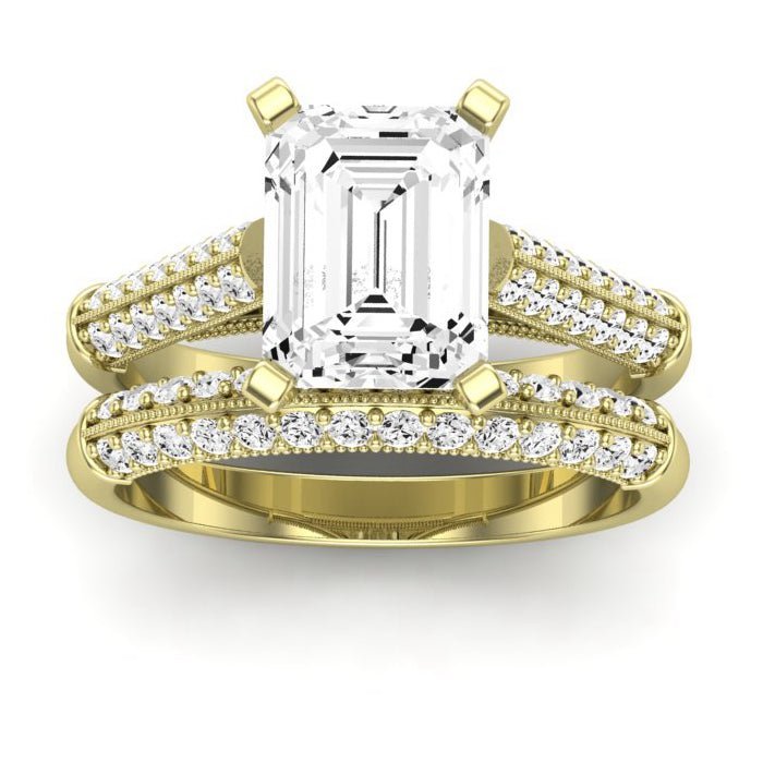 Iberis Moissanite Matching Band Only (does Not Include Engagement Ring) For Ring With Emerald Center yellowgold