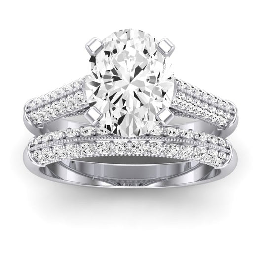 Iberis Moissanite Matching Band Only (does Not Include Engagement Ring) For Ring With Oval Center whitegold