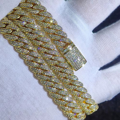 17ct TCW Iced Out Diamond Cuban Link Chain Necklace (14K Yellow Gold)