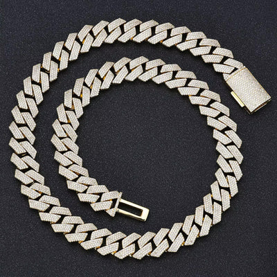 37ct TCW Iced Out Diamond Cuban Chain Necklace (14K Yellow Gold)