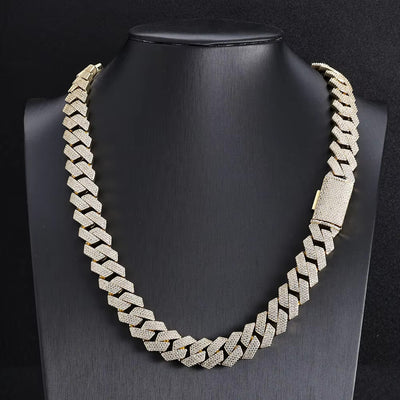 19ct TCW Iced Out Diamond Cuban Chain Necklace (14K Yellow Gold)