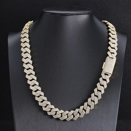 29ct TCW Iced Out Diamond Cuban Chain Necklace (14K Yellow Gold)