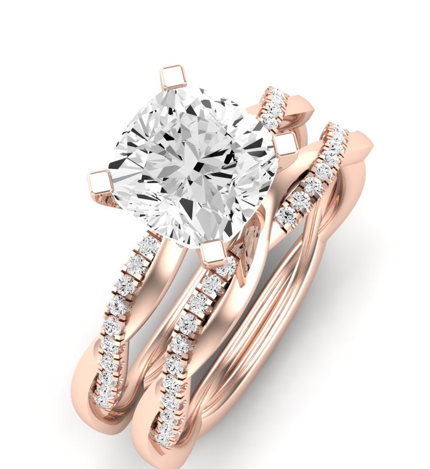 Iris Moissanite Matching Band Only (does Not Include Engagement Ring) For Ring With Cushion Center rosegold