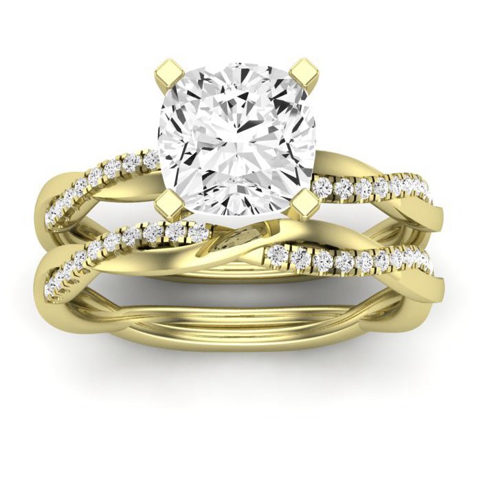 Iris Moissanite Matching Band Only (does Not Include Engagement Ring) For Ring With Cushion Center yellowgold