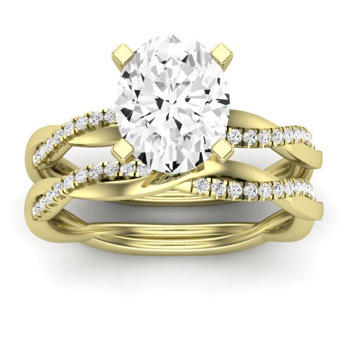 Iris Moissanite Matching Band Only (does Not Include Engagement Ring) For Ring With Oval Center yellowgold