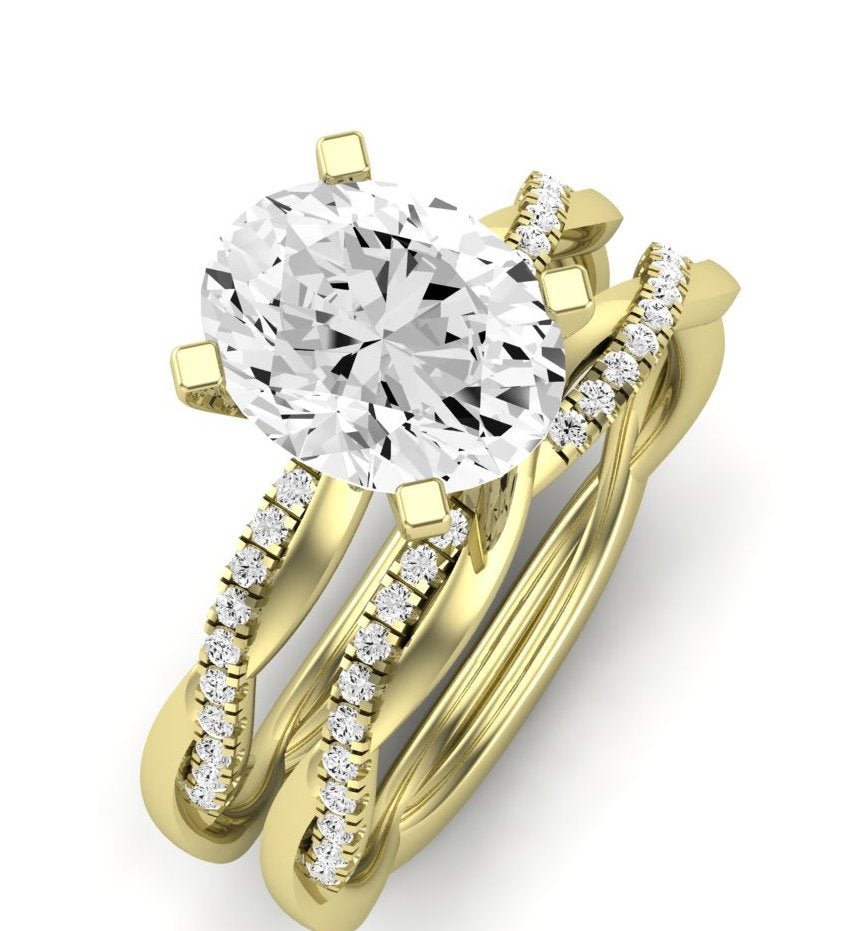 Iris Moissanite Matching Band Only (does Not Include Engagement Ring) For Ring With Oval Center yellowgold