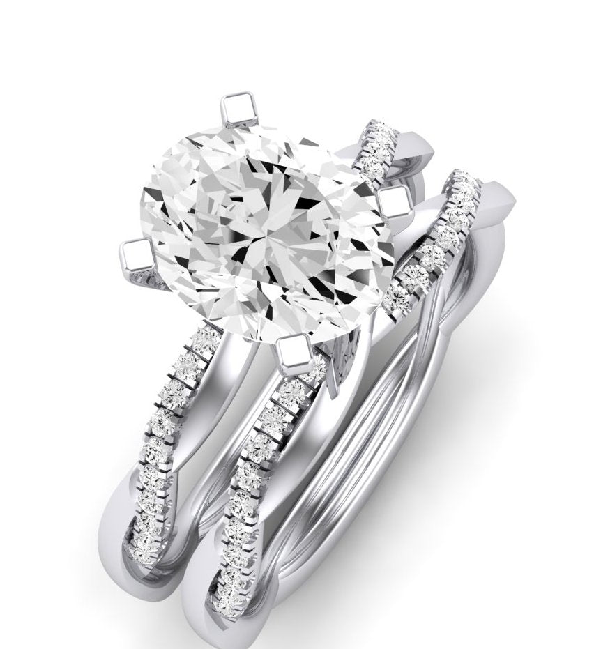 Iris Moissanite Matching Band Only (does Not Include Engagement Ring) For Ring With Oval Center whitegold