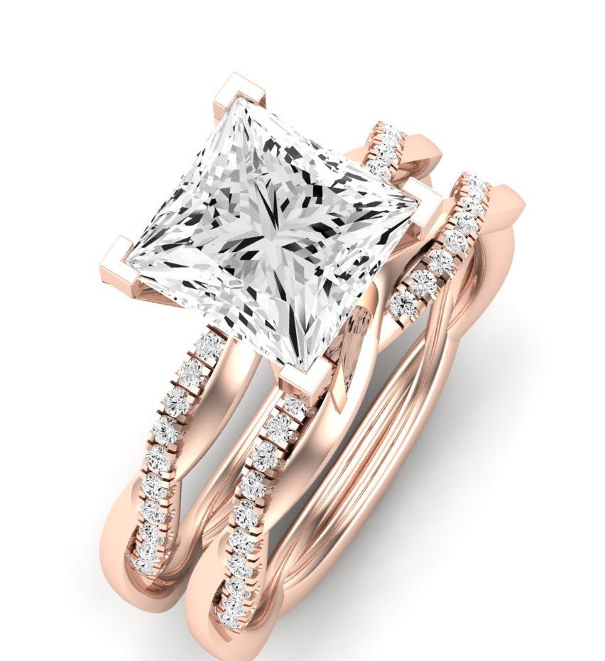 Iris Moissanite Matching Band Only (does Not Include Engagement Ring) For Ring With Princess Center rosegold
