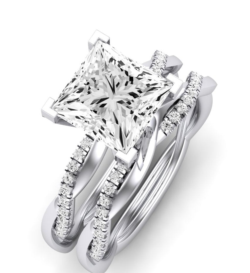 Iris Moissanite Matching Band Only (does Not Include Engagement Ring) For Ring With Princess Center whitegold