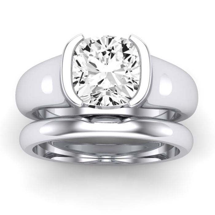 Jasmine Moissanite Matching Band Only (does Not Include Engagement Ring) For Ring With Cushion Center whitegold