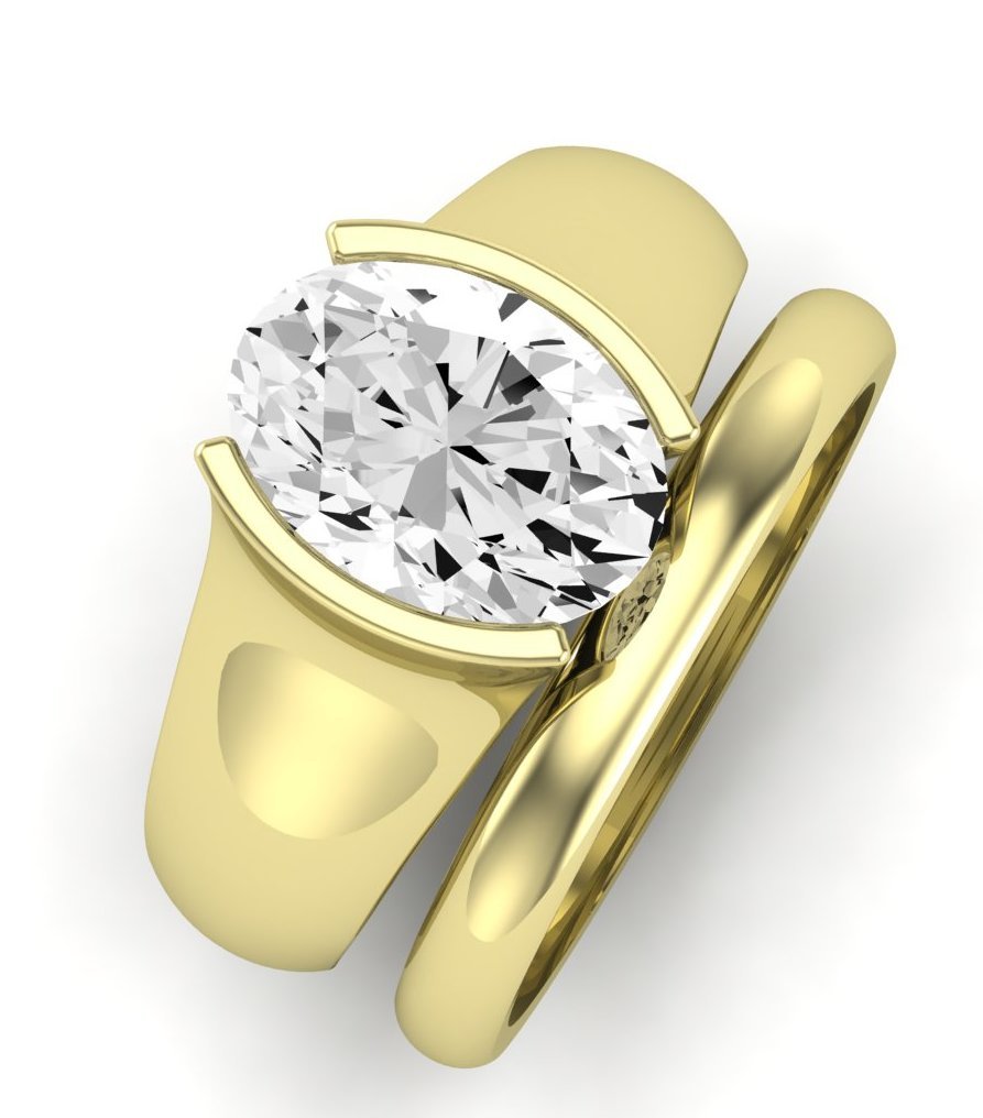 Jasmine Moissanite Matching Band Only (does Not Include Engagement Ring) For Ring With Oval Center yellowgold