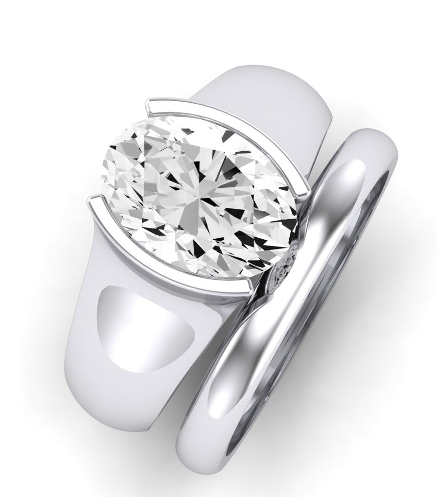 Jasmine Moissanite Matching Band Only (does Not Include Engagement Ring) For Ring With Oval Center whitegold