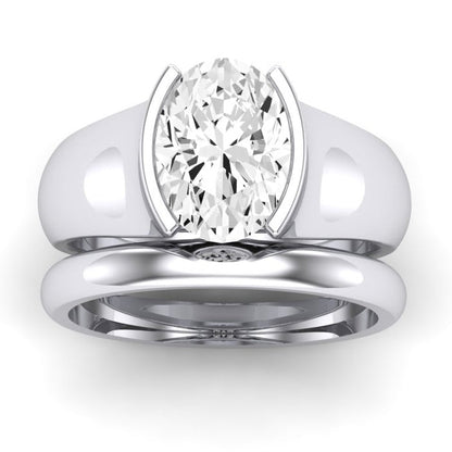 Jasmine Moissanite Matching Band Only (does Not Include Engagement Ring) For Ring With Oval Center whitegold