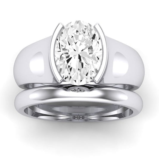 Jasmine Moissanite Matching Band Only (does Not Include Engagement Ring) For Ring With Oval Center whitegold