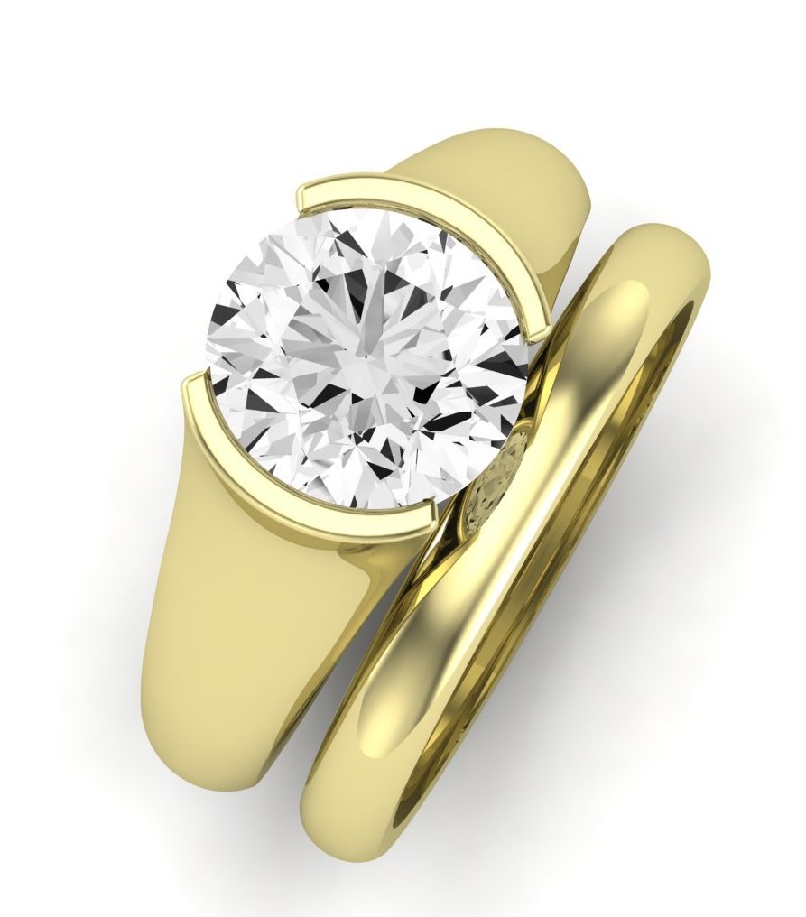 Jasmine Moissanite Matching Band Only (does Not Include Engagement Ring) For Ring With Round Center yellowgold