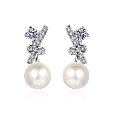 Kali Moissanite & Pearl Earrings whitegold