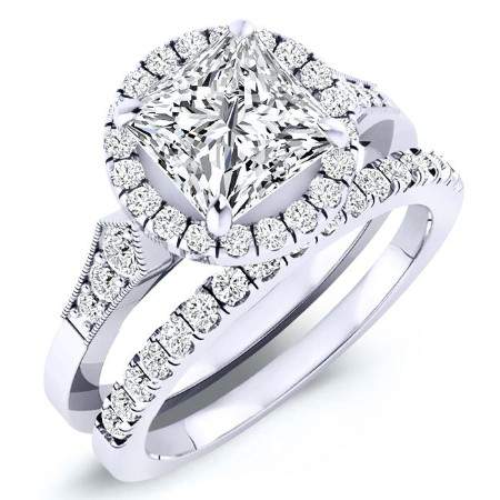 1.00 ct - Kalmia - GIA Natural Princess Diamond Bridal Set