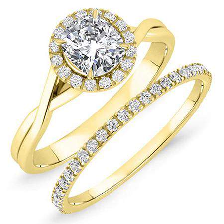 Larkspur Cushion Moissanite Bridal Set yellowgold