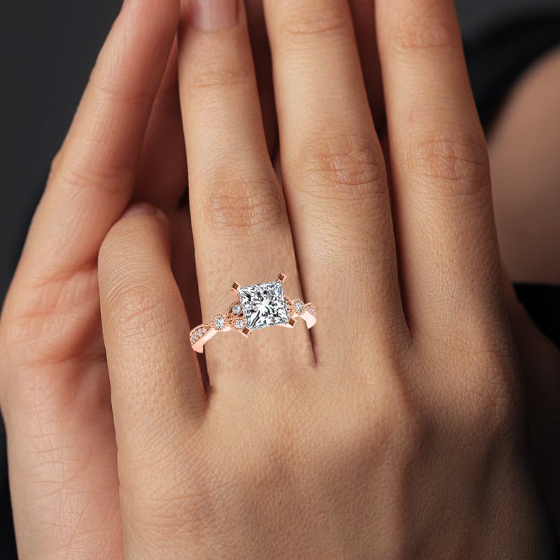 Laurel Princess Moissanite Engagement Ring rosegold