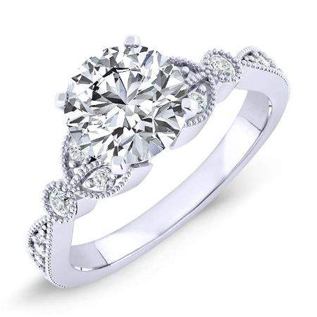 Laurel Round Moissanite Engagement Ring whitegold