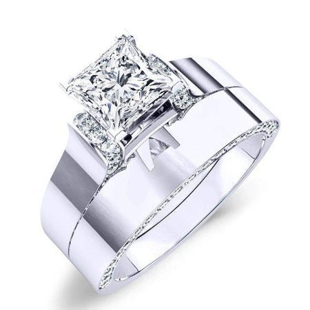 1.00 ct - Lavender - GIA Natural Princess Diamond Bridal Set
