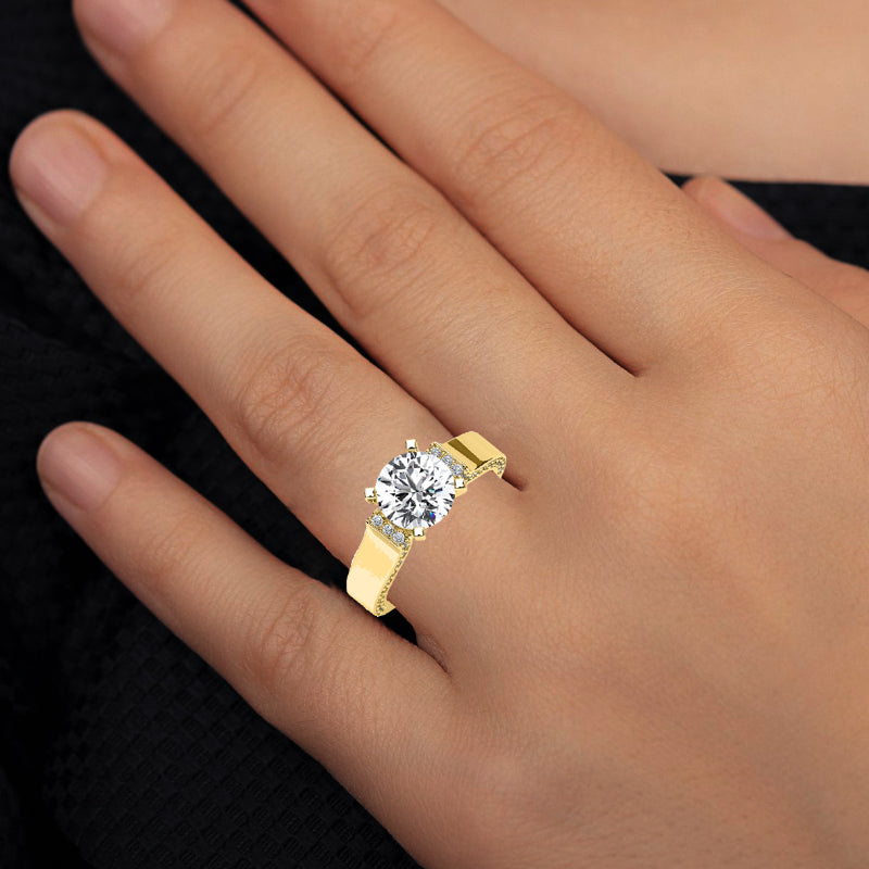 Lavender Round Diamond Engagement Ring (Lab Grown Igi Cert) yellowgold