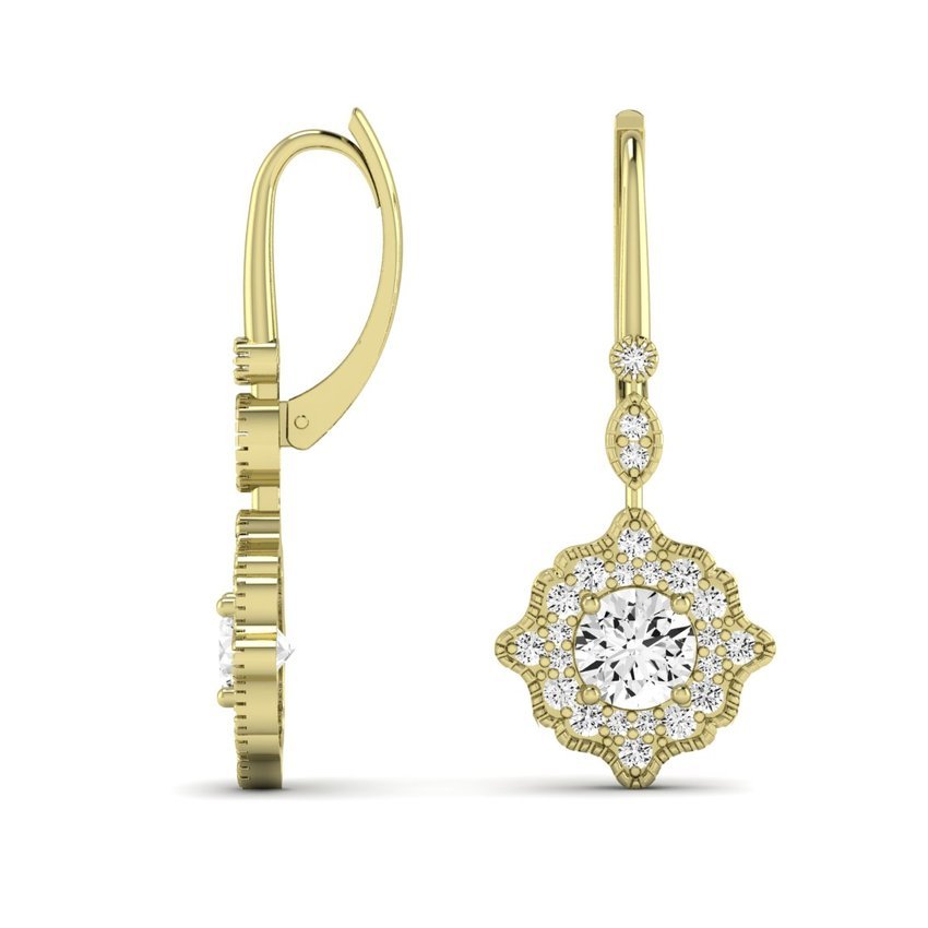 Layton Round Cut Diamond Halo Earrings (Clarity Enhanced) yellowgold