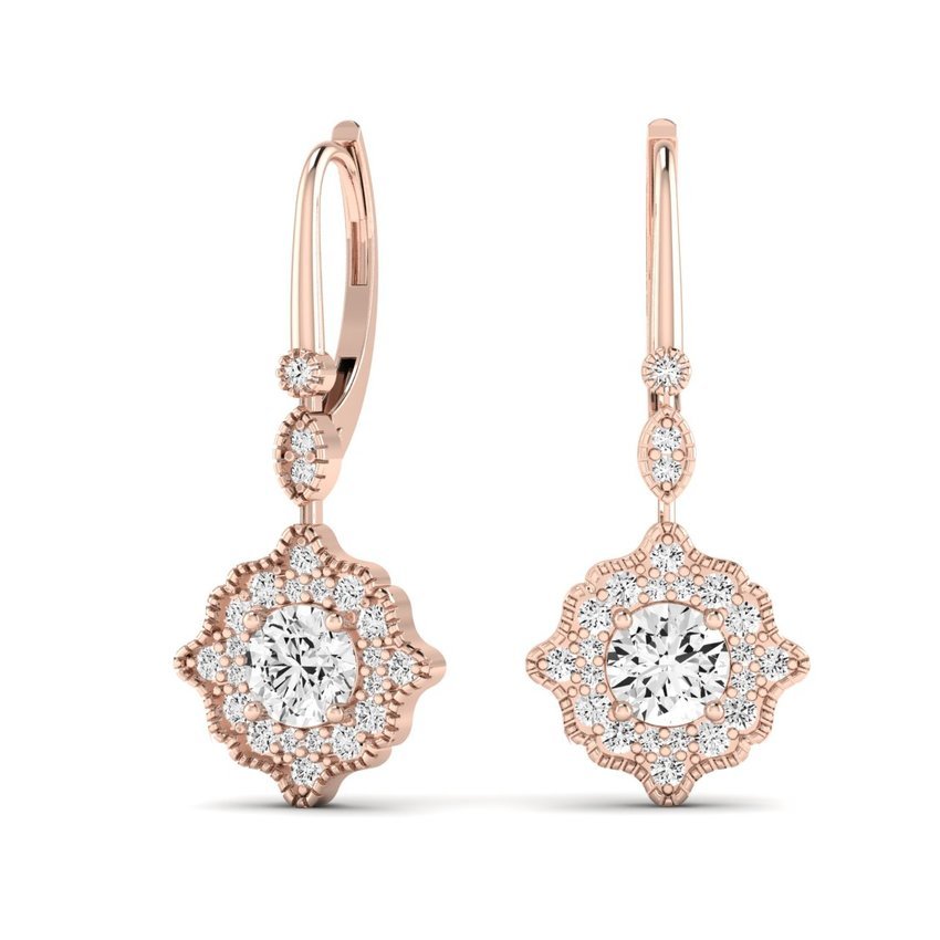 Layton Round Cut Moissanite Halo Earrings rosegold