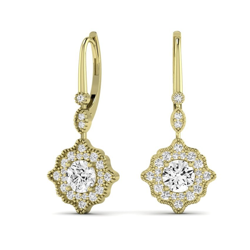 Layton Round Cut Moissanite Halo Earrings yellowgold