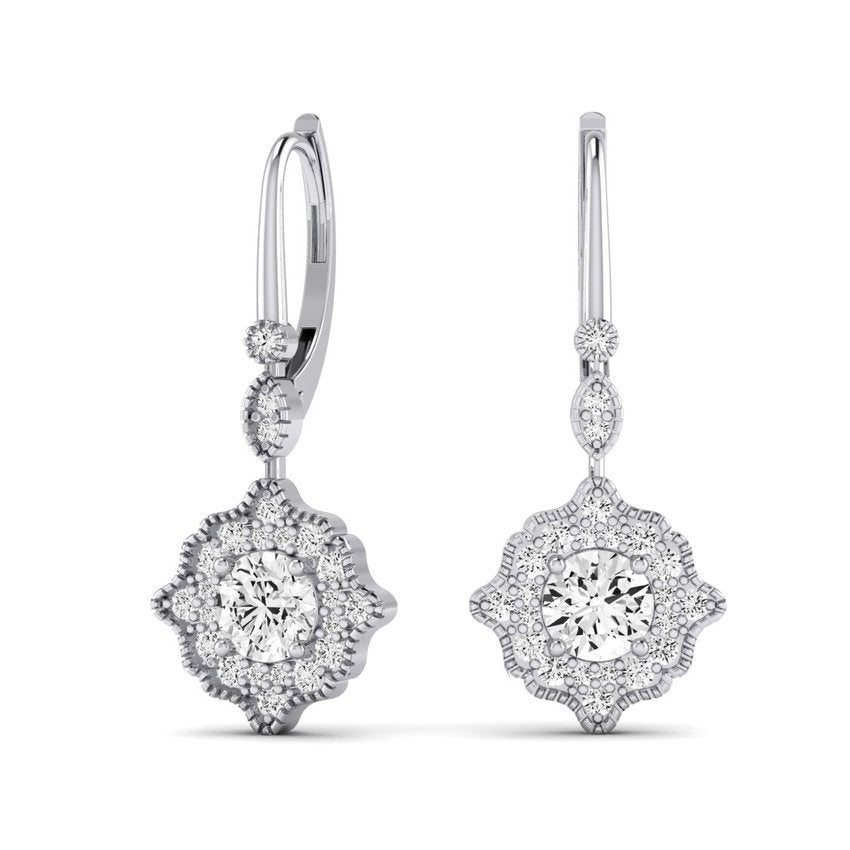 Layton Round Cut Moissanite Halo Earrings whitegold