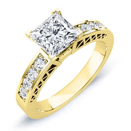 Lotus Moissanite Matching Band Only (engagement Ring Not Included) For Ring With Princess Center yellowgold