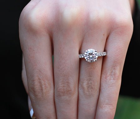 Lotus Round Moissanite Engagement Ring whitegold