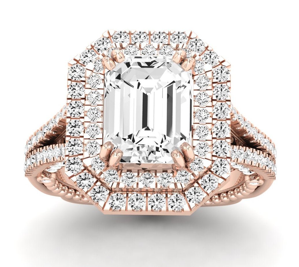 Lupin Emerald Moissanite Engagement Ring rosegold