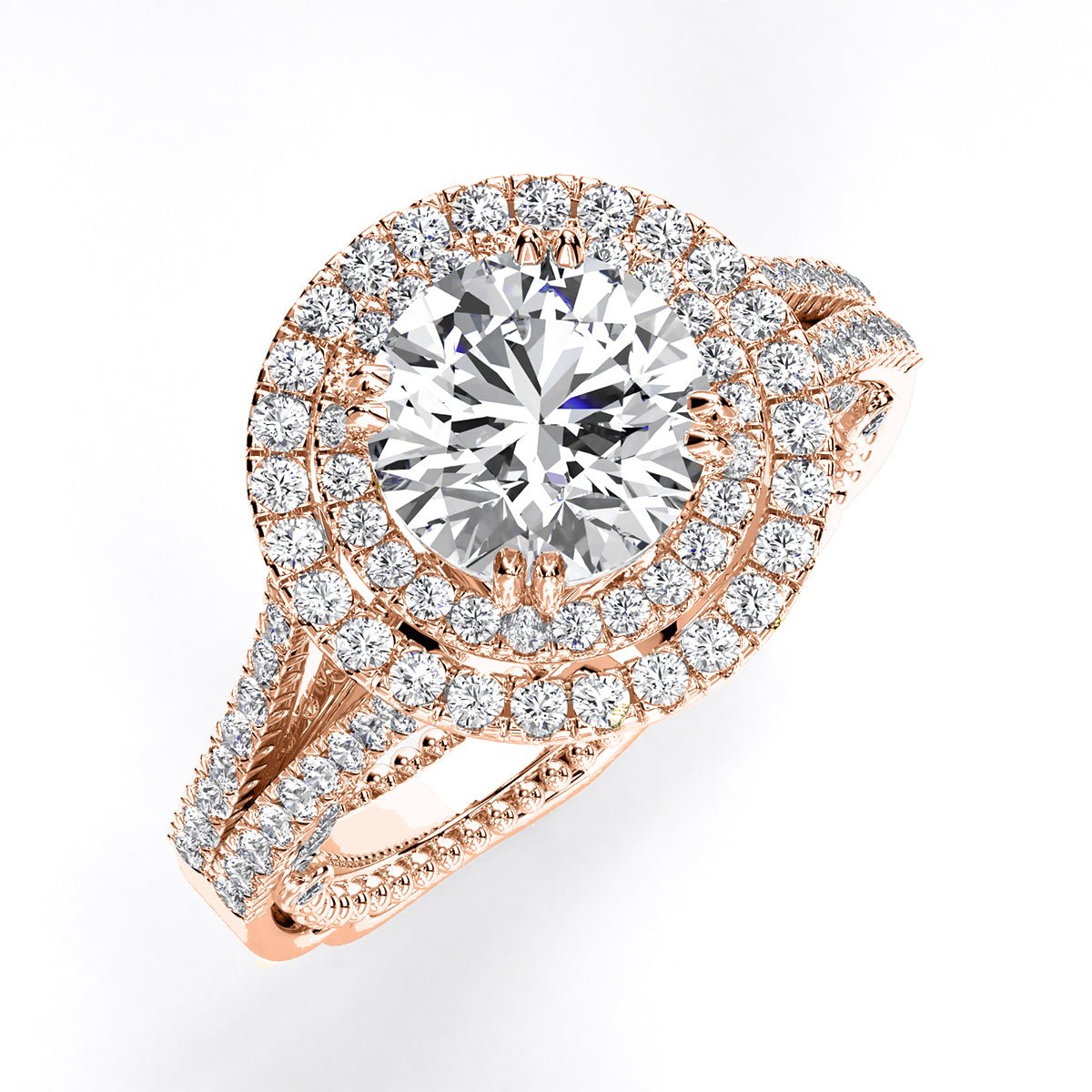 Lupin Round Moissanite Engagement Ring rosegold