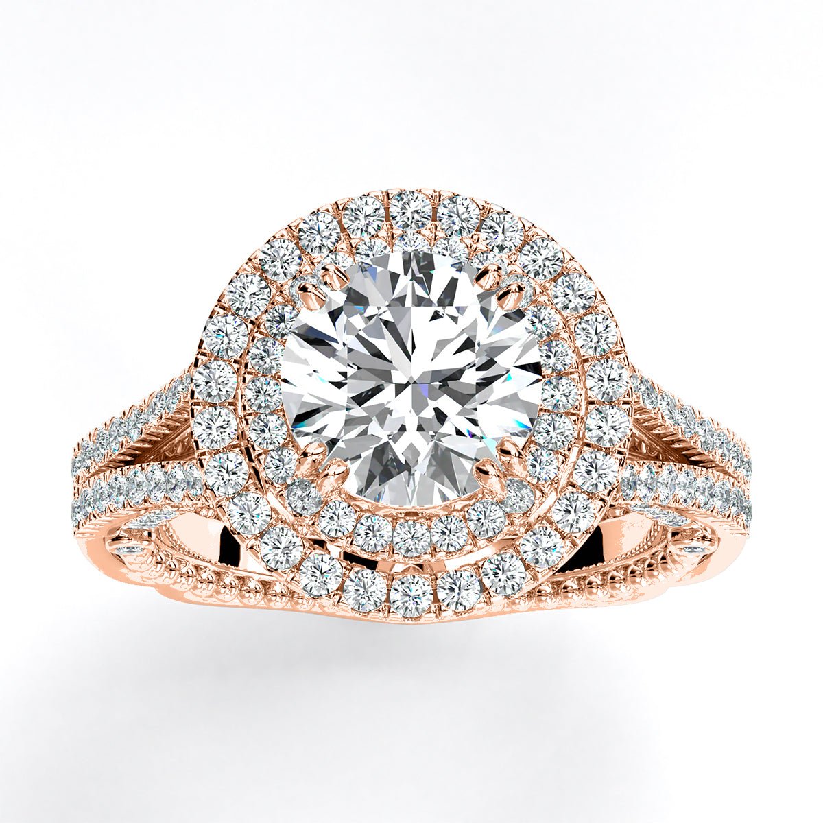 Lupin Round Moissanite Engagement Ring rosegold