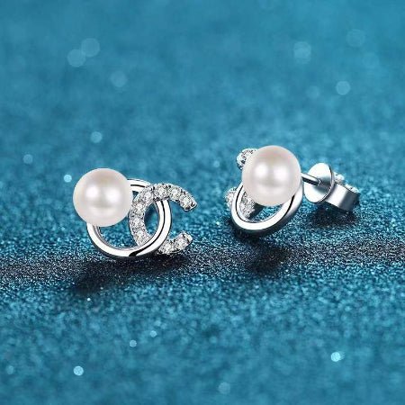 Maggie Moissanite & Pearl Earrings whitegold