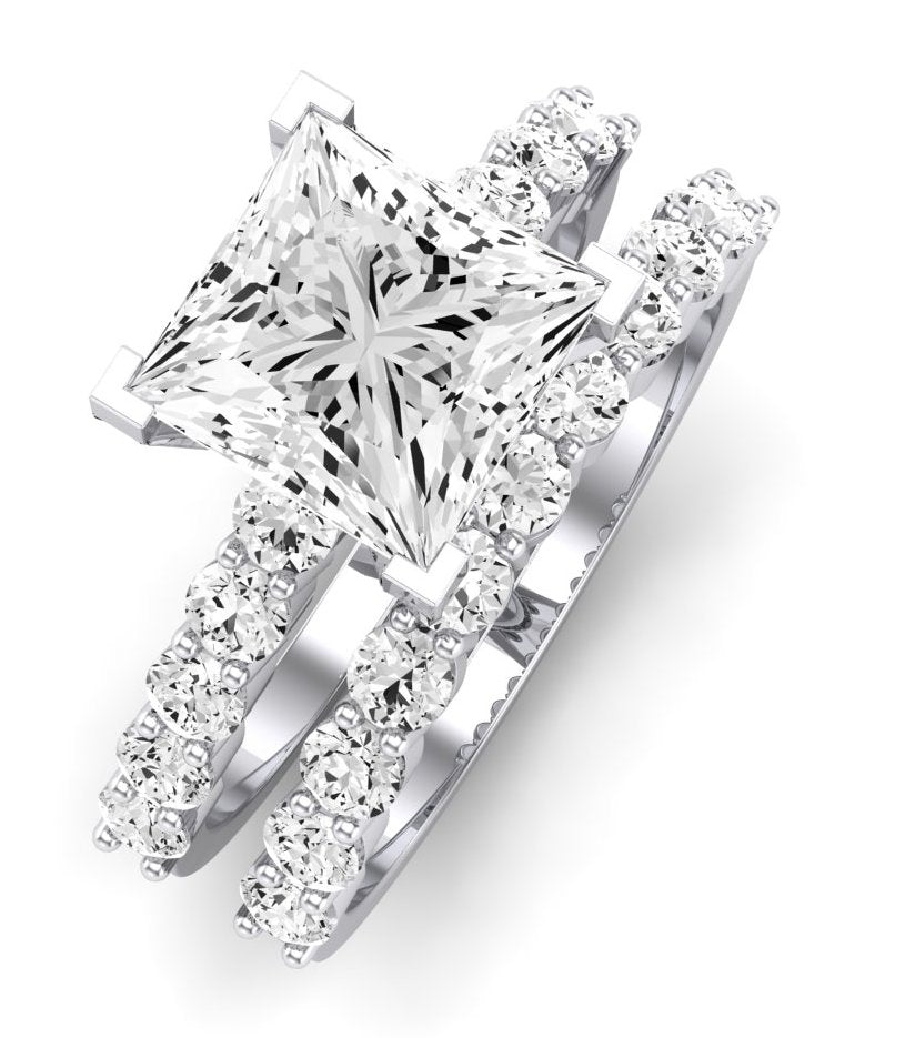 Magnolia Diamond Matching Band Only (does Not Include Engagement Ring) For Ring With Princess Center whitegold